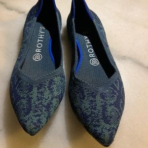Rothy's The Point Emerald Blue Snake Flats sz 8W Retired